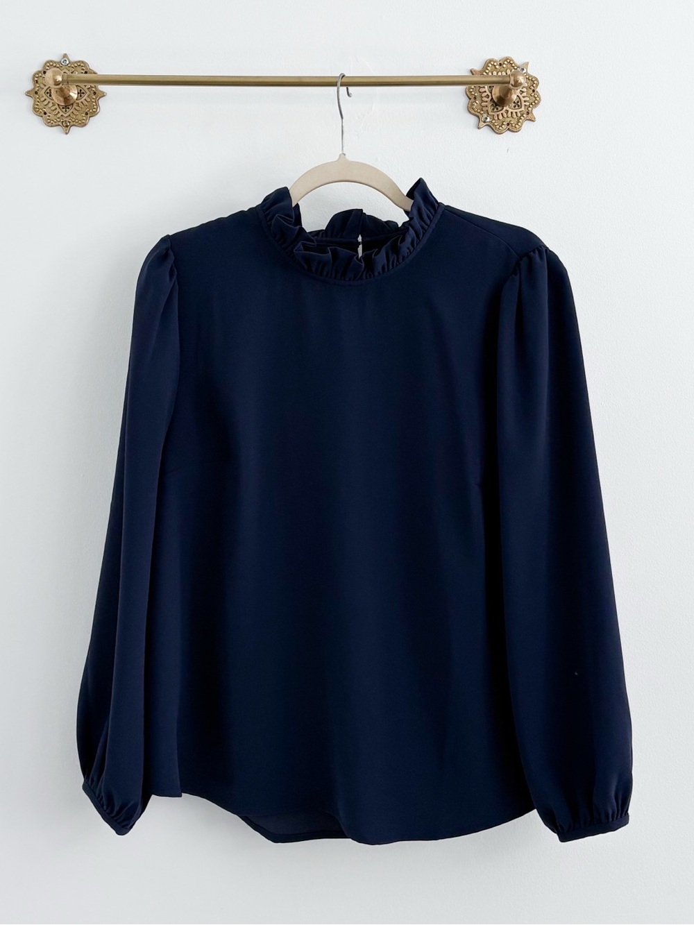 J.Crew 365 Crepe Navy Ruffle Blouse Large